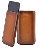 Suncase *Ultra Slim* Leder Etui Tasche Handytasche Ledertasche Schutzhülle Case Hülle (mit Rückzuglasche) kompatibel für iPhone XR (6.1") in Burned Cognac