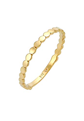 Elli PREMIUM Ring Damen Bandring Plättchen Rund Stapel Basic Trend in 375 Gelbgold