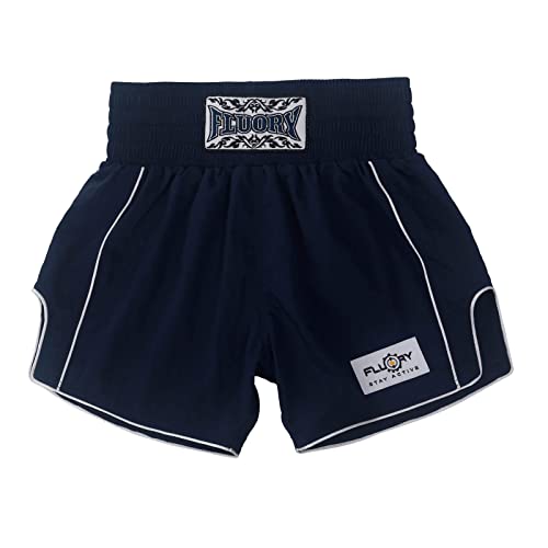 FLUORY Muay Thai Shorts, einfache, stilvolle Boxshorts, weiches glattes Nylon, Kampf, Frapple, Workout-Shorts, Marineblau, X-Large
