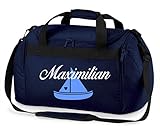 minimutz Sporttasche mit Namen | Motiv Segel-Boot Schiff | Personalisieren & Bedrucken | Reisetasche Schwimmtasche Mädchen Jungen Wasser-Sport (dunkelblau)