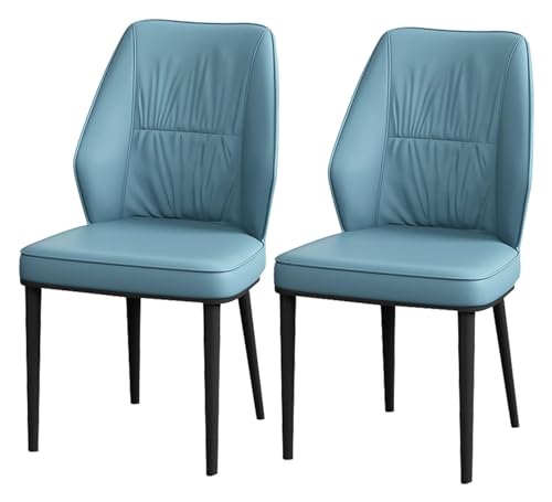 Stuhl-Set mit 2 Wohnzimmer-Seitenstühlen aus Nappaleder mit schwarzen Beinen aus Karbonstahl (Farbe: Blau)
