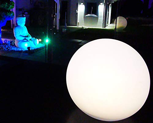 Trango 1er Set SO-001 IP44 LED-Solarleuchte in 20cm Durchmesser Weiß matt mit 3000K warmweiß LED & RGB Farbwechsel LED *SNOWY* Solarkugel Leuchte Leuchtkugel, Außenleuchte, Kugellampe, Gartenleuchte