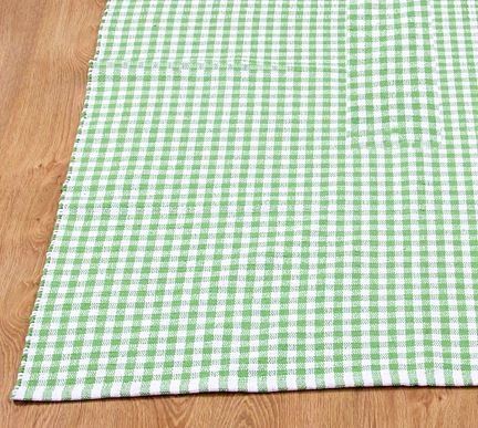 Homescapes waschbarer Teppich/Läufer Gingham, 66 x 200 cm, 100% Reine Baumwolle, grün kariert