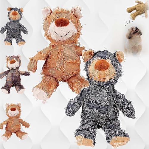 Gienslru Petsboro Robust Bear, Petsboro Bear, Indestructible Robust Bear Dog Toy, Beggar Bear Cat and Dog Toys That Can Make Sounds and Cute Woolen Dolls (2PCS-B,L)