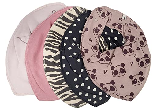 Pippi Babywear Halstücher - Baby Dreieckstücher / Lätzchen 5er Pack (*Dots + Panda rose)