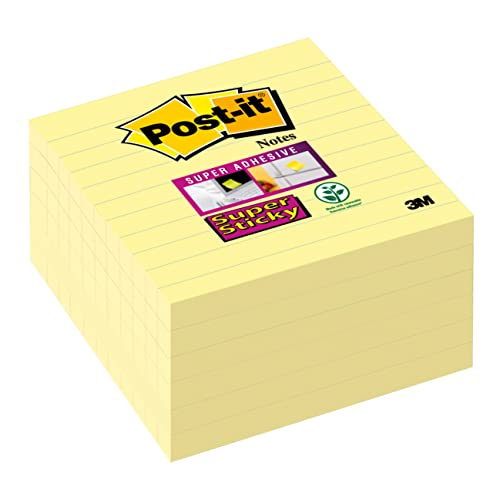 Post-it 675-6SCY Haftnotiz Super Sticky Notes, 101 x 101 mm, liniert, 6 Blöcke a 90 Blatt, gelb