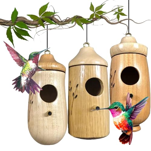 Shirem Wooden Hummingbird House, Wooden Hummingbird Houses for Outside, Hummingbird Houses for Outside for Nesting, Humming Bird House Shirem Feeder (A+B+C)