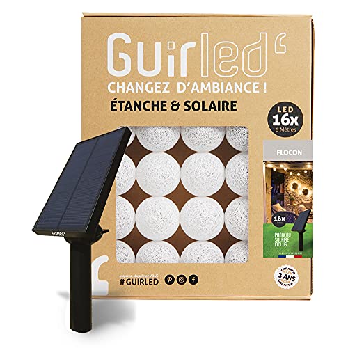 Guirled® Outdoor-Lichterkette, Motiv: 16 leuchtende LED-Kugeln, mit Solarpanel, wasserdicht, mit Helligkeitssensor Flocon