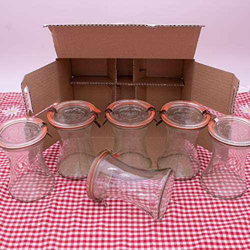 flaschenbauer.de WECK Rundrand-Glas 370 ml Delikatessen-Glas verwendbar als Marmeladenglas, Vorratsglas, Konservenglas 6 Stück