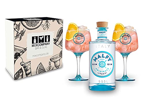 Malfy Gin Giftbox Set - Malfy Gin Originale 0,7l - 700ml (41% VOL) + 2 Malfy Gin Ballon Gläser/Glas in Geschenkverpackung - [Enthält Sulfite]