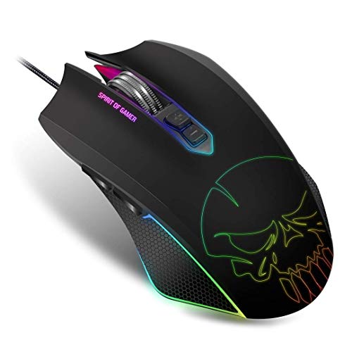 SPIRIT OF GAMER- Gaming Mäuse ELITE-M40 - LED hintergrundbeleuchtete 10 Effekte + RGB-Farben - 6 Auflösungsstufen - Bis zu 4000 DPI Max - 5 anpassbare Profile - 7 programmierbare Tasten