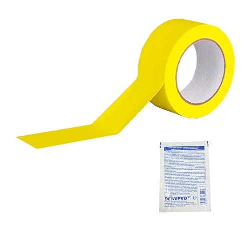 ROCOL® EasyTape™ Markierungsband Gelb 75mm x 33m - hoch belastbares, selbstklebendes PVC-Band - inkl. 1 St. DEWEPRO SingleScrubs