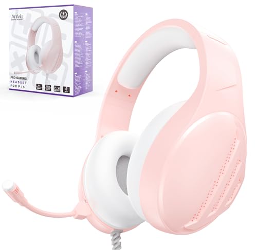 Anivia Pink Gaming Kopfhörer mit Mikrofon für Mädchen, Gaming Headset mit Mikrofon, 3,5 mm Stecker, kabelgebundene Over-Ear-Kopfhörer für PC Computer, Laptop, Mac, PS4, PS5, Xbox One, Switch