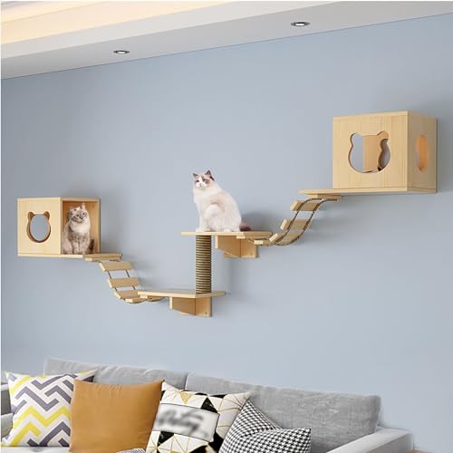 Katzentreppen für die Wand Set, Kletterwand Katzen, Inklusive Katzenhaus, Katzenkratzbaum, Katzenbrückenleiter, zum Schlafen, Spielen und Faulenzen von Katzen Im Innenbereich (Size : B2-7PCS)