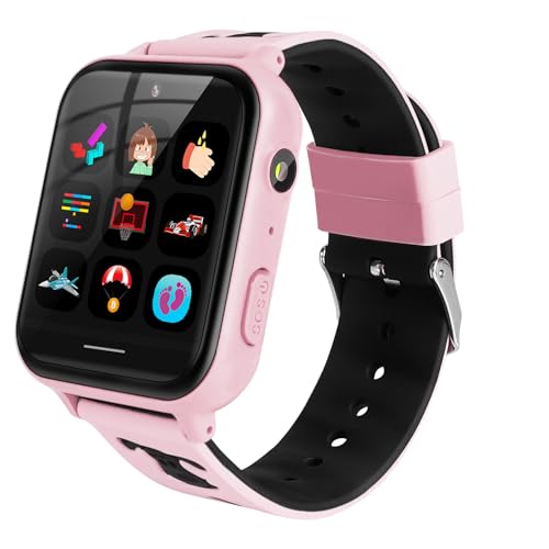 OKYUK Kinder-Smartwatch, Smart-Game-Uhr mit mehrere Funktionen verfügbar, Geburtstagsgeschenk für Jungen und Mädchen im Alter von 4–12 Jahren (A2 Rosa)