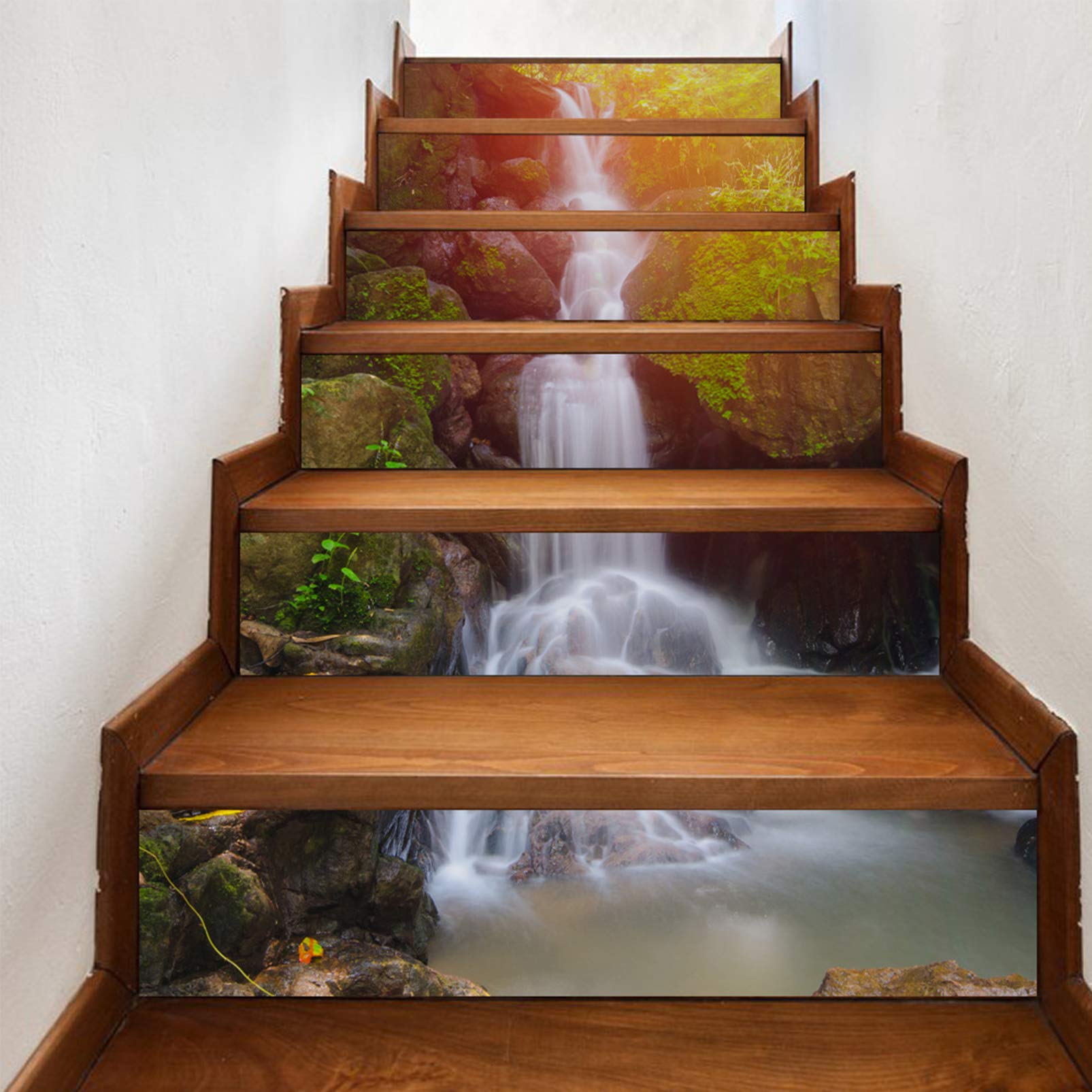 LifeUp Treppen Aufkleber,Selbstklebend 3D Aufkleber Vinyl Tapezieren,Mondscheinwald Treppe Sticker (Wasserfall)