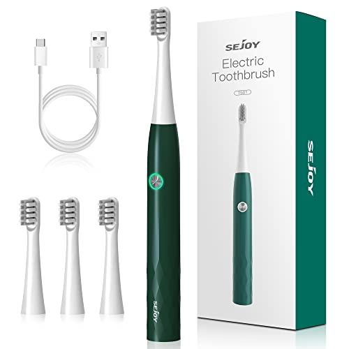 Sejoy Elektrische Zahnbürste, wiederaufladbare Power-Zahnbürste mit 4 Bürstenköpfen, 3 Modi und 2 Minuten eingebautem Smart Timer, elektrische Zahnbürste für Erwachsene und Jugendliche, grün