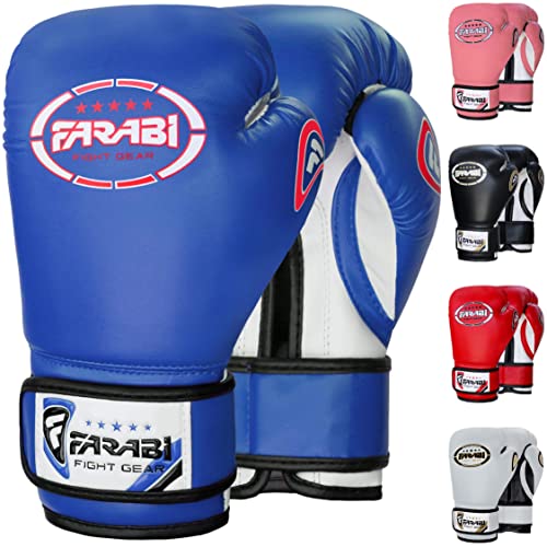Farabi Sports 4 oz 6 oz 8 oz Boxhandschuhe Kinder Box Handschuhe MMA Muay Thai Kickboxen Sparring Boxsack Training Kinder Boxhandschuhe (Blue, 6-oz)