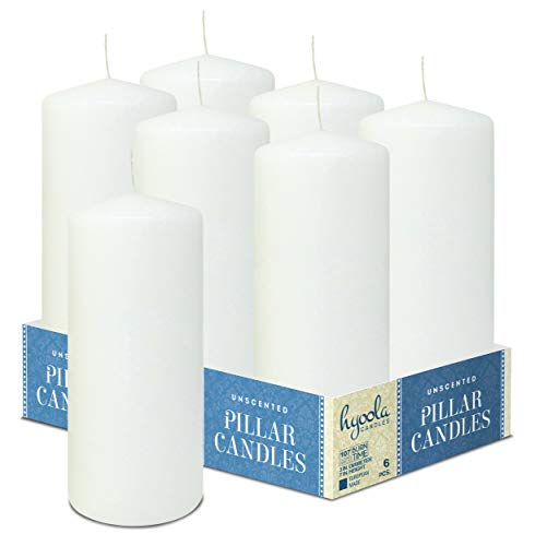 Hyoola Weiße Stumpenkerzen 7,5 x 17,5 cm - Unparfümierte Stumpenkerzen Groß - 6er-Pack - Kerzen Lange Brenndauer Hergestellt in EU