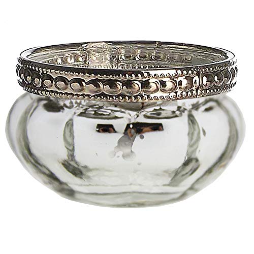 Annastore 8 x Teelichtgläser Vintage mit Metallrand in Antik-Silberfarben Ø 5 cm - Teelichthalter - Teelichtglas - Teelichter - Tischdeko – Glasteelichthalter (Silber 8 Stück)