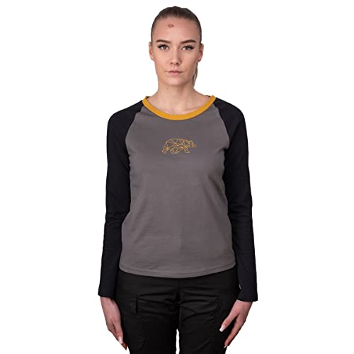FORSBERG Longsleeve Hedda Damen Shirt Langarm zweifarbig mit polygonem Bären Logo auf der Brust, Farbe:schwarz/Bronze, Größe:XL