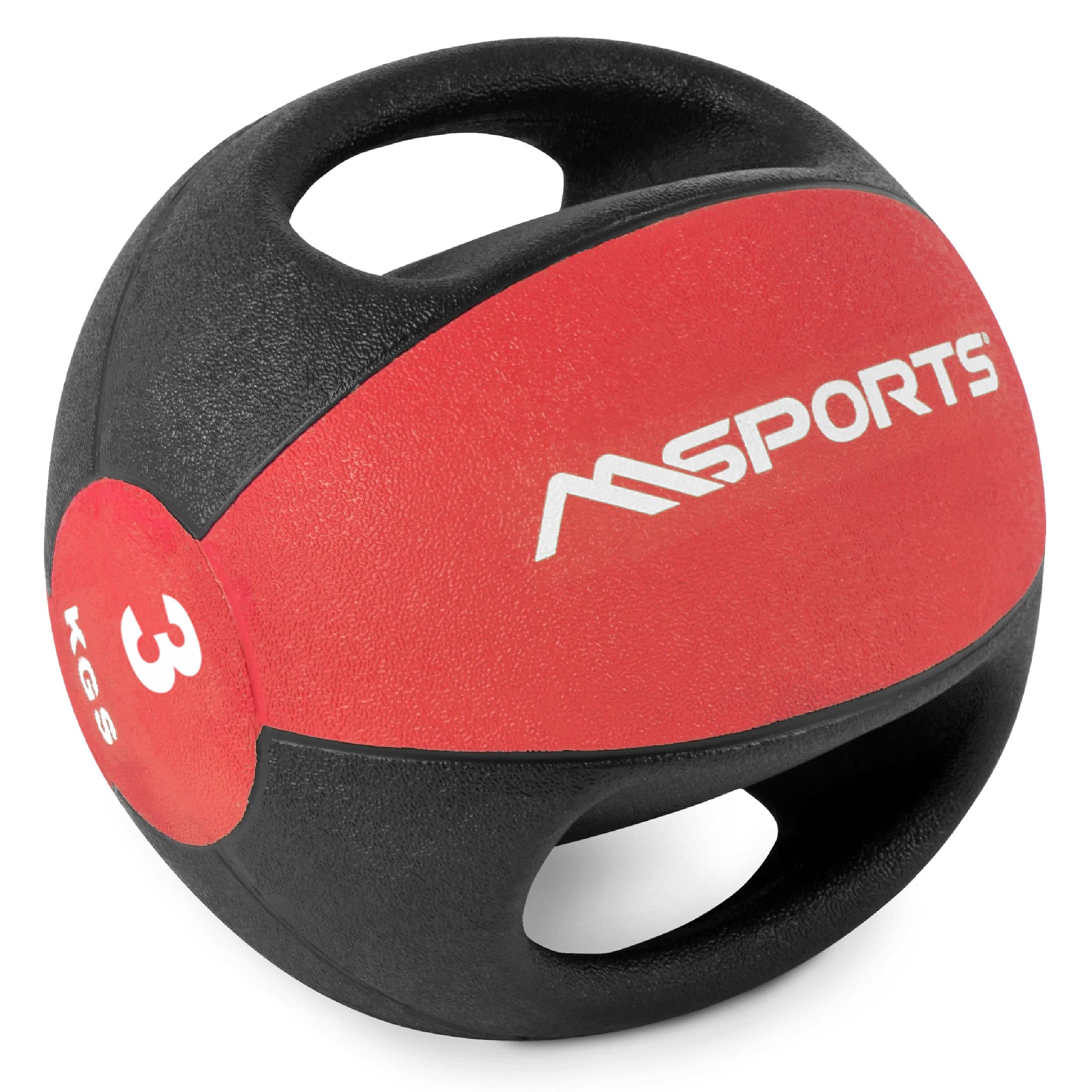MSPORTS Medizinball Premium mit Griffe 1 – 10 kg – Professionelle Studio-Qualität Gymnastikbälle (3 kg - Rot)