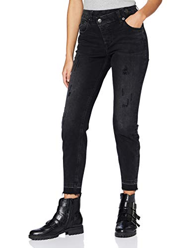 Herrlicher Damen Maze Slim Cropped Denim Black Cashmere Touch Jeans, Wreck 631, 30