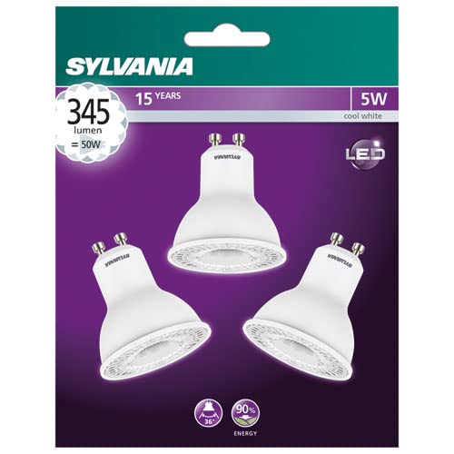 SYLVANIA SYL0027439 LED-Leuchtmittel, GU10, 5 W, 345 lm, 36 Grad, kalt, 4,5 W, 240 V, Weiß, 3 Stück