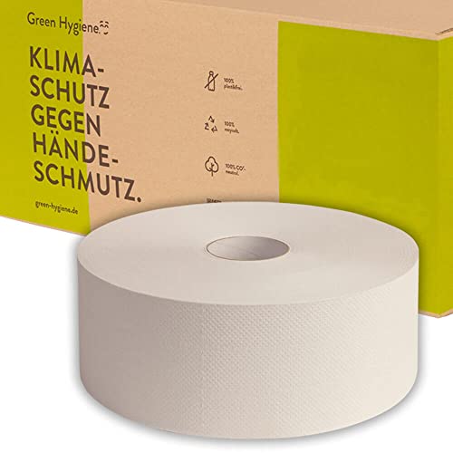 Green Hygiene JUPP - Jumbo-Toilettenpapier (Maxi), 2-lagig, 360m, 6 Rollen - 100% CO2-neutral - 100% plastikfrei - 100% recycelt