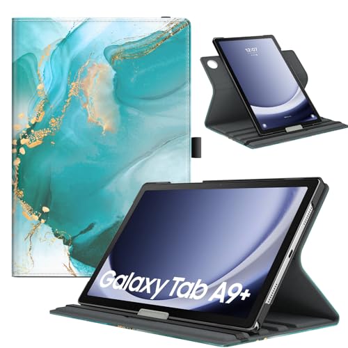 TiMOVO Drehbar Hülle Kompatibel mit Samsung Galaxy Tab A9+ Plus 11 Zoll 2023, 90 Grad Drehbar Ständer Hülle, Auto Schlaf/Aufwach Schutzhülle für Galaxy Tab A9+ Plus Tablet SM-X210/X216/X218,Pfauenblau