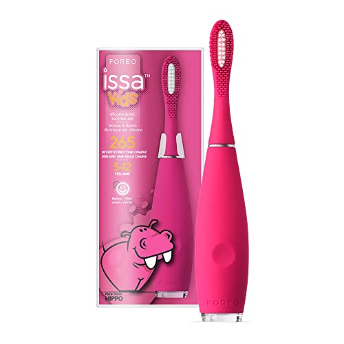 FOREO ISSA Kids Schallzahnbürste aus Silikon für Kinder von 5 bis 12 Jahren, Rose Nose Hippo