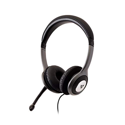 V7 HU521 Deluxe USB-Stereo-Kopfhörer mit Mikrofon, Schwarz/Grau