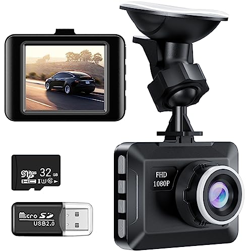 Dashcam Auto, Dash cam Vorne mit 32GB SD-Karte, Autokamera 1080P 6,8 cm (2,31 “Zoll) Auto Kamera mit Parküberwachung, Bewegungserkennung, Nachtsicht, G-Sensor, Loop-Aufnahm (Black dashcam 32GB1)
