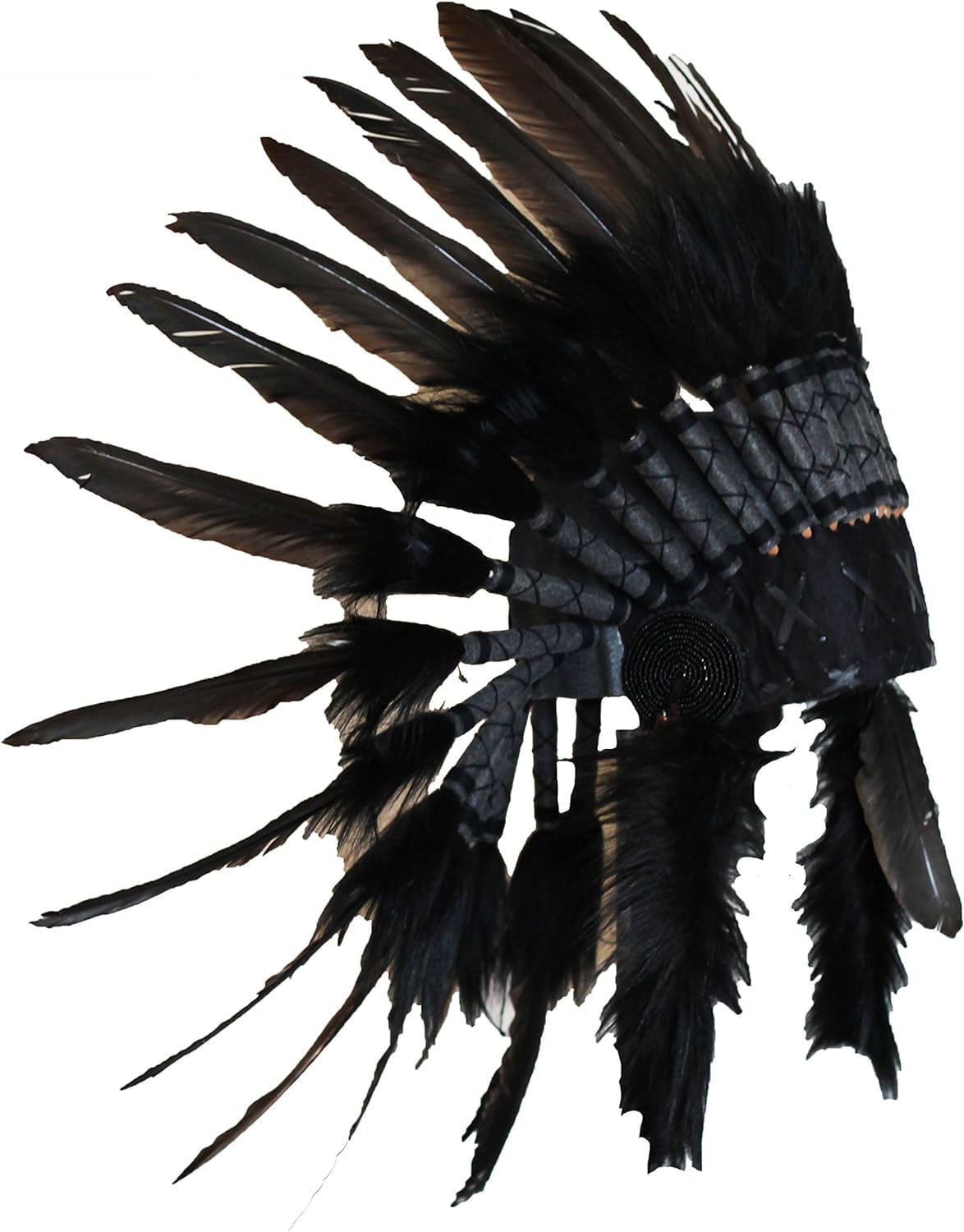 KARMABCN N64-Hut indisch, Plume, Kopfschmuck aus Federn der Farbe schwarz mit schwarzen Haaren