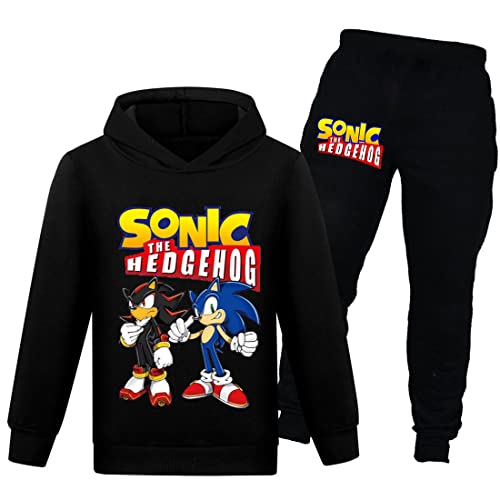 Sonic Hoodie und Hose Sportswear Jungen Trainingsanzug Mädchen Niedlich Cartoon Prints The Hedgehog Kostüm Pullover Gr. 5-6 Jahre, schwarz 1