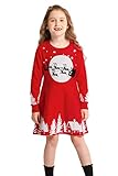 ZHUANNIAN Warmes, geripptes Strickkleid für Mädchen mit Rentier- und Schneeflockenmotiv, Weihnachtsmann-Geschenk Gr. 8-9 Jahre, Rot 2