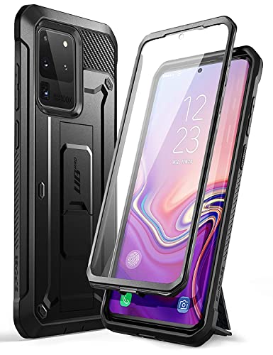 SupCase UB Pro Series Schutzhülle für Samsung Galaxy S20 Ultra 5G, mit integriertem Displayschutz und Standfunktion, Schwarz