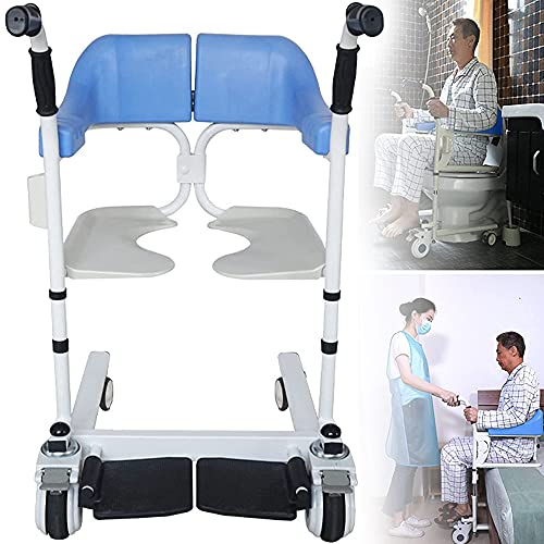 Rollstuhl Fahrbarer Toilettenstuhl Duschstuhl Nachtstuhl Auf Rollen Transportrollstuhl mit 180° Geteiltem Sitz, Toilettenstuhl Höhenverstellbar Fahrbar für Senioren, Bis zu 120 kg,ComfortVersion
