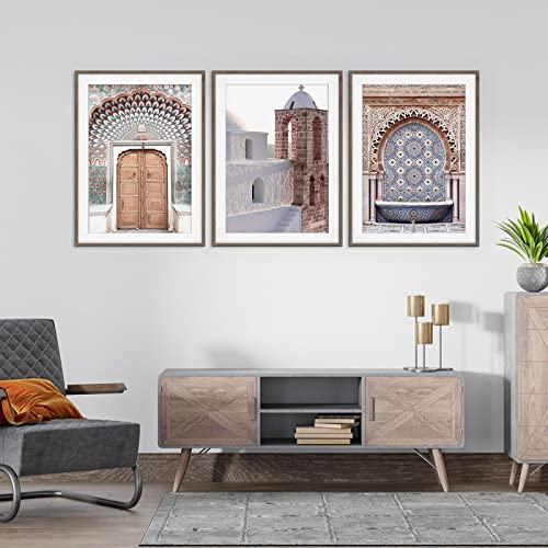 Boho Marokkanische Tür Marrakesch Wand Kunstdruck Leinwand Gemälde Blau Grün Bohemian Beige Bilder Poster Wohnkultur19.6"x 27.5"(50x70cm)x3 Kein Rahmen