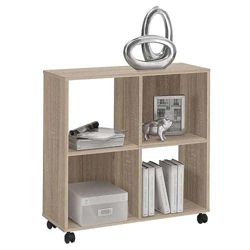 FMD furniture Büroregal Bücherregal auf Rollen ideal für A4 Ordner, Eiche, 72 x 77 x 33 cm (BxHxT)