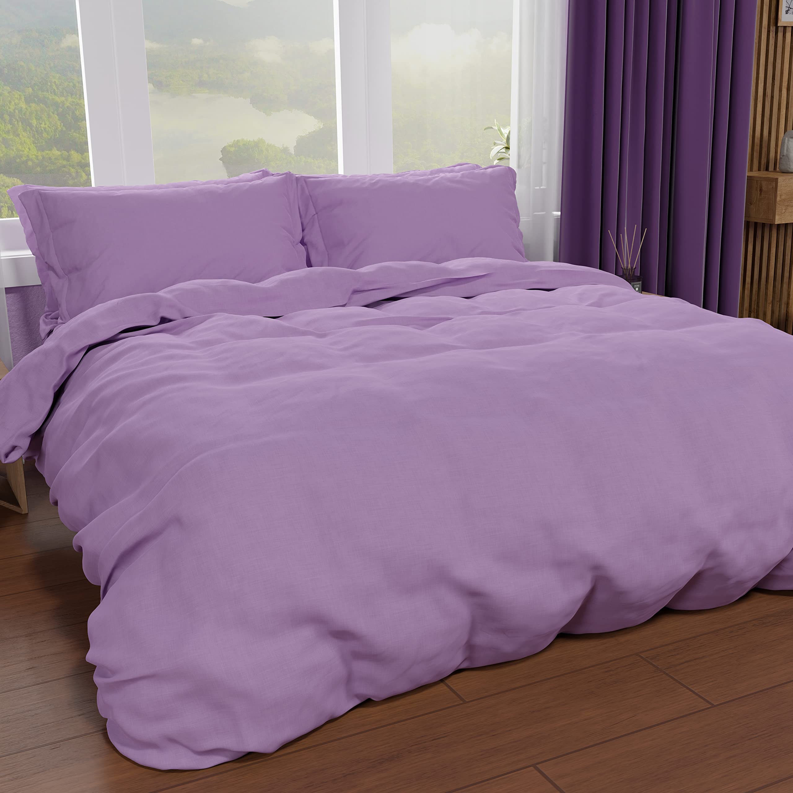 PETTI Artigiani Italiani - Bettbezug für französisches Bett, Bettbezug und Kissenbezüge aus Mikrofaser, einfarbig lila, 100% Made in Italy