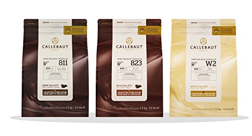 Callebaut 3 x 2,5kg Bundle - Feinste Belgische Dunkle, Milch & Weiße Schokolade Kuvertüre - Finest Belgian Chocolate (Callets) Packung mit 3 x 2,5kg