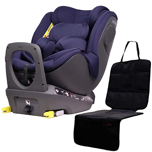 AVOVA Sperber-Fix i-Size Atlantic Blue drehbarer Kindersitz + Autositzschutz | Premium-ISOFIX-Kindersitz Gruppe 0+, 1 | Geeignet für Kinder von der Geburt an von 40 bis 105 cm, ca. 20 kg