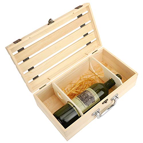 Omabeta Zwei Flaschen Klassische Wein Geschenkbox mit tragbarem Griff Weinbox Holz als Geschenk