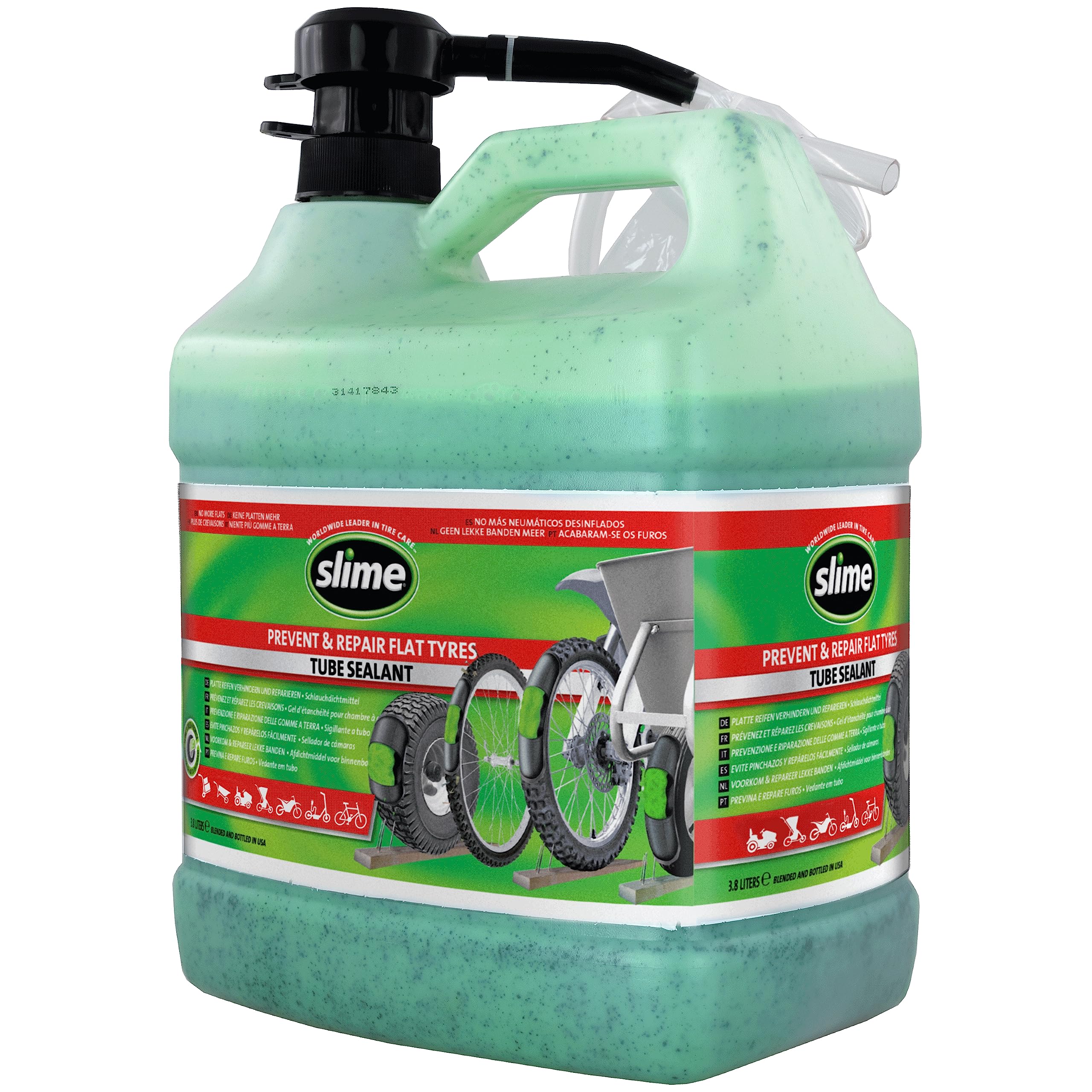 Slime 10153SL Rad Schlauchreparatur-Dichtmittel mit Pumpe, Verhindern und Reparieren, Geeignet für alle Fahrräder, Ungiftig, Umweltfreundlich, 3,78-ml-Flasche (1 Gallone)