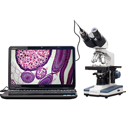 AmScope B120C-E1 40X-2500X LED Digitales Binokular-Verbundmikroskop mit 3D-Bühne und 1.3 MP USB-Kamera