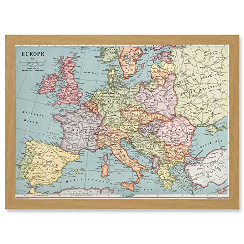 Whitney-Graham 1930 Europe Political Map Artwork Framed A3 Wall Art Print