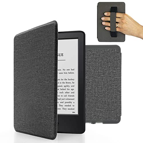 MyGadget Nylon Hülle für Amazon Kindle Paperwhite 7. Generation (bis 2017) Handschlaufe Magnetische Flip Case - Hellgrau