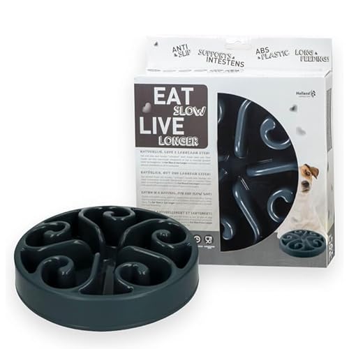 Eat Slow Live Longer Original - Futternapf - Anti-Schling - Hundenapf - Slowfeeder für Hunde - rutschfest - Grau - Ø30 cm - L/XL - Geeignet für große Hunde