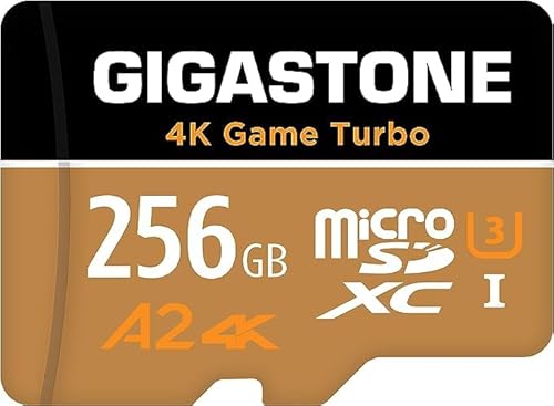 [5 Jahre kostenlose Datenwiederherstellung] Gigastone 4K Game Turbo 256GB MicroSDXC Speicherkarte und SD-Adapter, Kompatibel mit GoPro Drohne Switch, Geschwindigkeit 160 MB/s, A2 U3 V90 Micro SD Karte